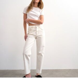 NWOT Topshop White Denim Pants Mom Jeans Size US 28 Petit